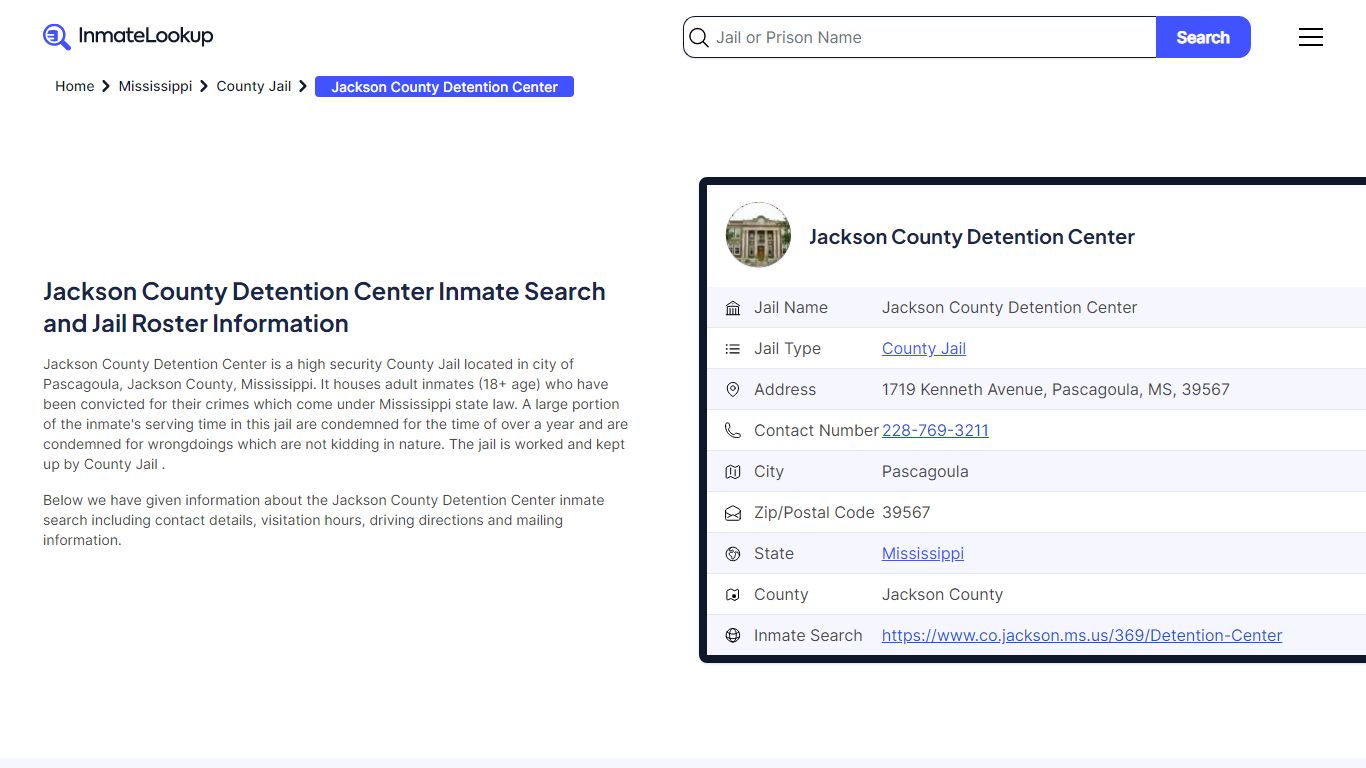 Jackson County Detention Center Inmate Search - Pascagoula Mississippi ...
